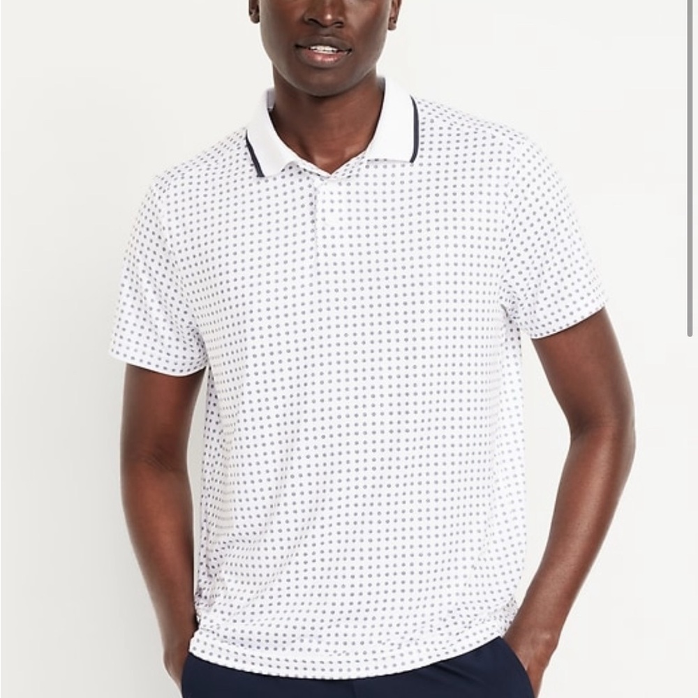 Old Navy White and Navy Patterned Polo Shirt